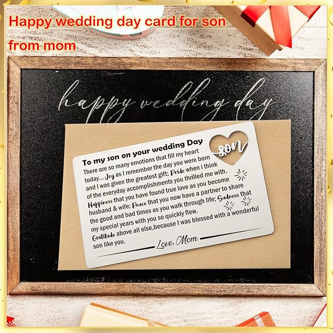YODOCAMP Son Wedding Gifts from Mom, Engraved Wallet Card Insert for Son on His Wedding Day, Groom Gift Wallet Card from Mother
