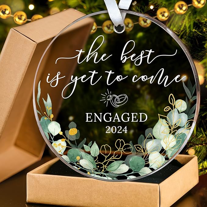 HEXMOZ Engagement Gifts for Couples – Engagement Gifts for Couples, Bride to Be, Women, Fiance, Her – Just Engaged Present, First Christmas Ornament 2025 Party Decoration (Engaged 7)