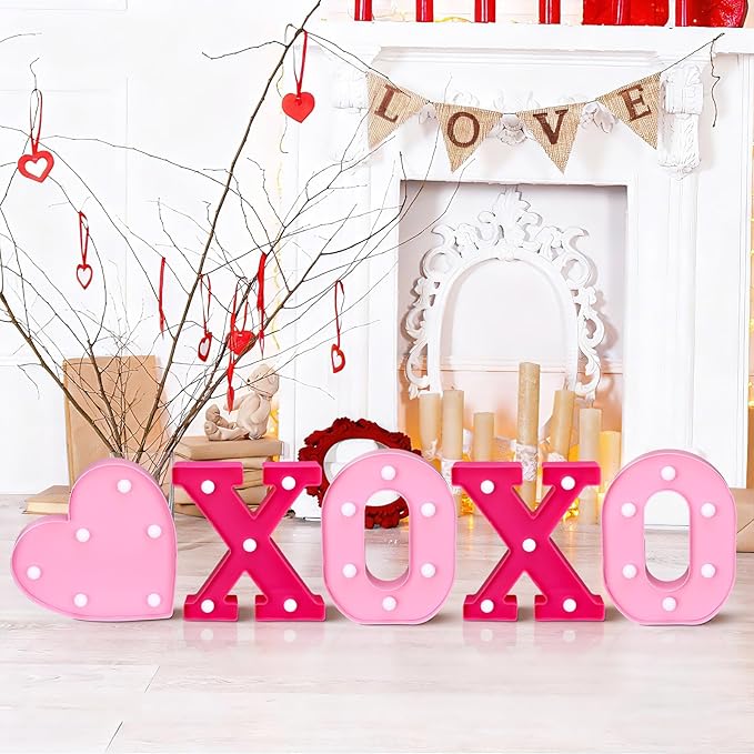 VIHOSE Valentine's Day Galentine's Day Heart LED Letter Lights Sign Table Decoration Light up Letters Battery Powered for Home Bars Party Bedroom Tabletop Decoration Valentine's Gift