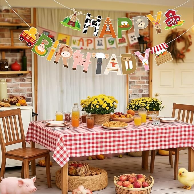 Farm Party Decorations Happy Birthday Banner Farm Party Banner Garland for Birthday Party Decorations Farm Party Supplies