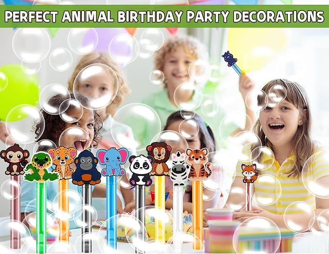 24PCS Animal Bubble Wands for Wild One Birthday Baby Shower Decorations Safari Jungle Theme Party Favors Supplies, Pinata Goodie Bags Filler, Classroom Prizes, Valentines Gifts, Easter Stuffers