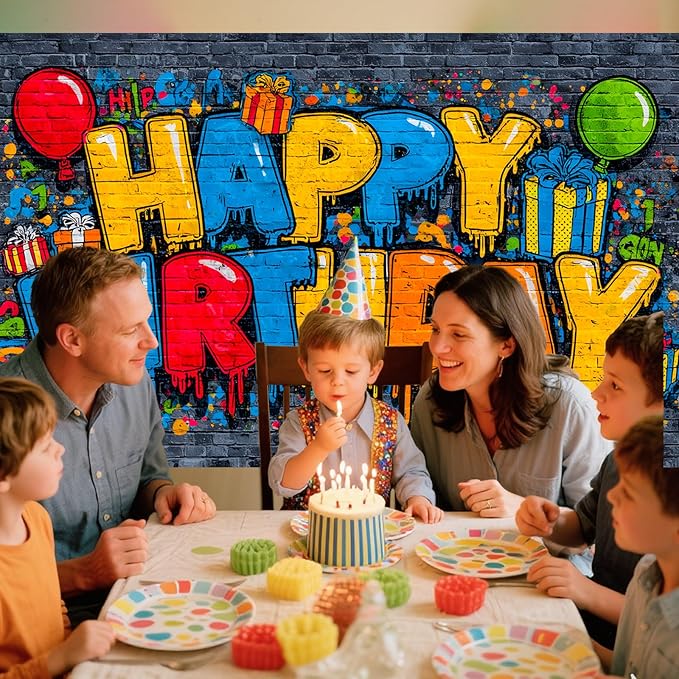 Nuxovilar Happy Birthday Yard Banner - 71x43 inches, Graffiti-Inspired Design Decorations Large Happy Birthday Banner Supplies Colorful Fence Outdoor & Indoor Giant Sign Backdrop