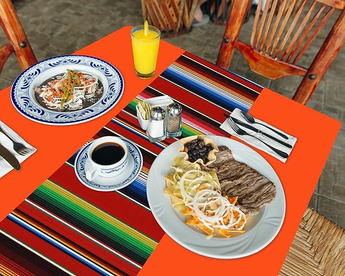 Oudain 6 Pcs Fiesta Tablecloth 108 x 54 Inch Plastic Tablecover Waterproof Mexican Tablecloth Mexican Striped Table Cover for Taco Night Festive Fiesta Wedding (Elegant Colors)
