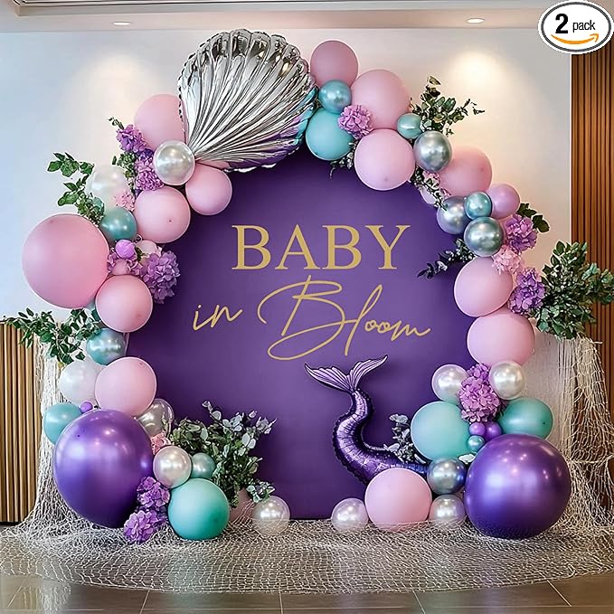 Gallety 7.2FT Purple Round Backdrop Cover with Size Adjuster & 4 Metal Clips, Universal Fit for 5ft-7.2ft Circle Stand, Polyester Fabric Arch Cover for Wedding, Birthday Party, Baby Shower Decor