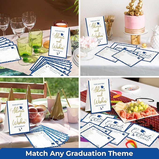 Graduation Advice Cards 2026-50 Pcs Well Wishes And Advice For The Graduate, Blue And Gold Graduation Decorations 2026, High School Grad Party Favors Supplies, College Grad Game Activities