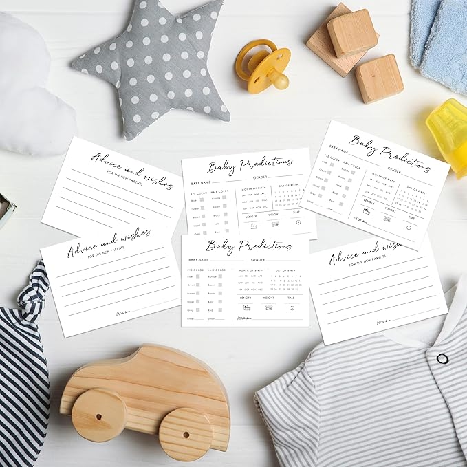 Baby Predictions and Advice Cards, 5" x 7" Minimalism Baby Shower Predictions Cards, Daily Party Games & Activities Favors for Newparents - G01
