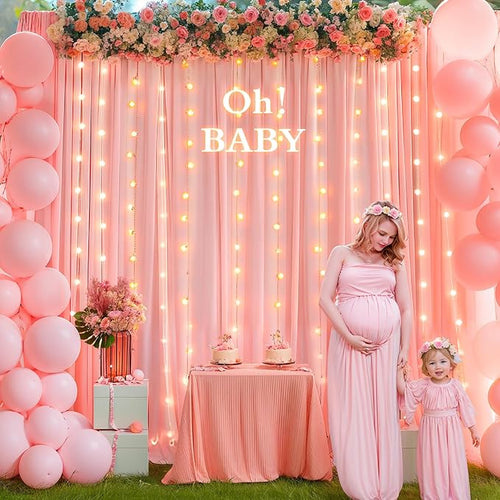 10 x 10ft Dusty Pink Backdrop Curtains with Lights String for Girls Party Photo Backdrop Drapes Wrinkle Free Polyester Curtains Backdrop for Birthday Wedding Reception Baby Shower Ceremony-5 x 10ft 2P