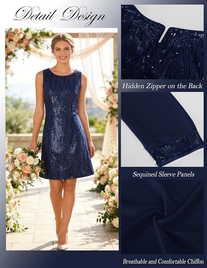GRACE KARIN Women's Sequin Dress - Wedding Guest & Mother of The Bride Formal Dress - Two Piece Knee Length