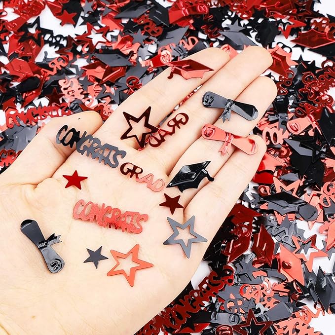 Red and Black Graduation Confetti 2026, 1000 Pcs Congrats Grad Confetti Class of 2026 Party Table Centerpiece for 2026 Graduation Party Decorations
