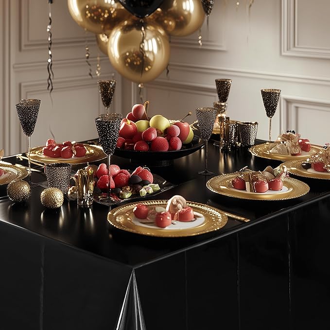 4pcs Black Foil Tablecloth 54 * 72inch Birthday Graduation Halloween Party Table Cloths Plastic Waterproof Disposable Table Cover for Halloween Neon Anniversary Party Supplies