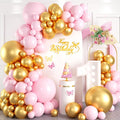 Pink and Gold Balloon Arch Kit, 100pcs Metallic Gold Pastel Macaron Pink Balloon Garland Kit with Different Sizes 18/12/10/5 inch Balloons for Baby Shower Wedding Girls Women Birthday Party Decoration