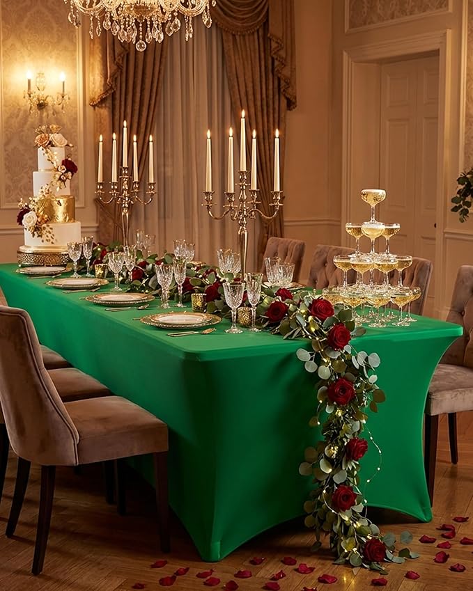 Fixwal 3 Pack Green Table Cloth for 6 Foot Rectangle Tables,Rectangular Tablecloths Stretch Spandex Fitted Table Covers 6 Ft for Parties, Trade Shows, Banquet, Buffet
