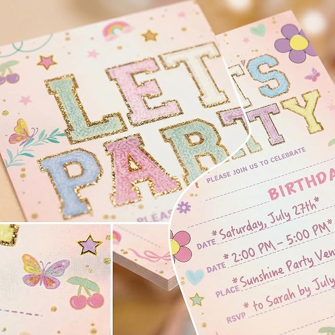 Let's Party! Birthday Invitations - Cute Flower - 20Pcs Double-Sided Fill- In Invitation Cards & Envelopes For Boys, Girls, Birthday Party Favor & Supplies 6 x 4 Inch