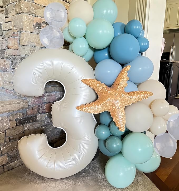 Under the Sea Balloon Arch - 139PCS Beach Themed Balloons Decoration White Macaron Green Deep Blue Balloon for Sea Pool Summer Shark Fish Birthday Baby Shower Boy Girl Party Decoration (Blue)