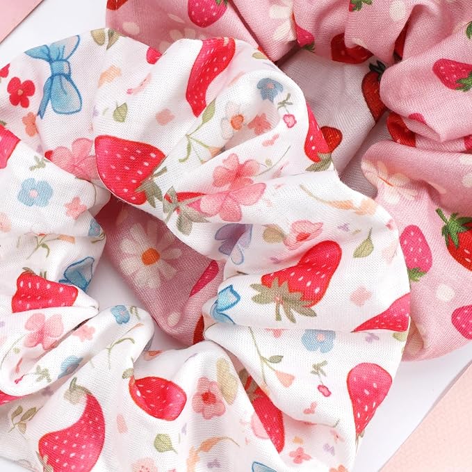 Strawberry Hair Scrunchies for Women Girls Cute Fun Fruit Elastic Hair Ties Ponytail Holder Party Favors Hair Accessories