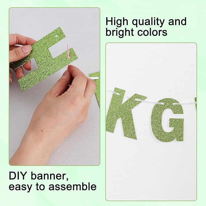 BEISHIDA 116 PCS A-Z DIY Letter Banner Kit Make Your Own Banner Glitter Grass green Including 111 Letters and Numbers 3 Rope and 9 Threading Device,Customized for Birthday Graduation Party Decor