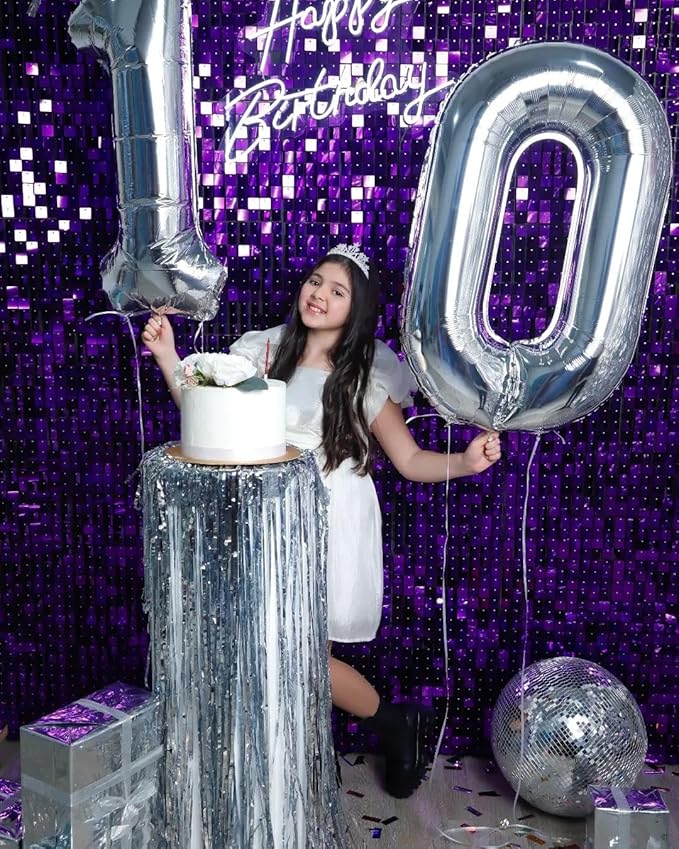 Silver Number 10 Balloon 40 inch, 10 Number Balloons, 10th Silver Birthday Decorations for Girls Boys Kids, 10 Year Old Silver Party Supplies