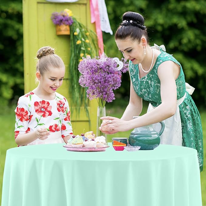 12 Pack Round Disposable Tablecloths, Plastic Pastel Table Cover for Birthday Wedding Baby Shower Party Decoration,6 Color, 84 Inch