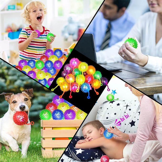 200PCS Light Up Ball, Bouncy Balls for Kids, 6 Colors LED Flashing Squeaky Ball, 2.2inch Sensory Fidget Toys, Glow in The Dark Party Supplies, Neon Party Favors, for Student Gifts School Rewards