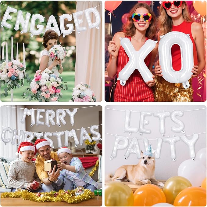 52 Pcs White Letter Balloons,16 Inch Foil Alphabet Letter Balloons,Letter A-Z Balloon Banner Custom Phrase Balloon for Birthday Party Wedding Anniversary Decoration (White 52pcs)