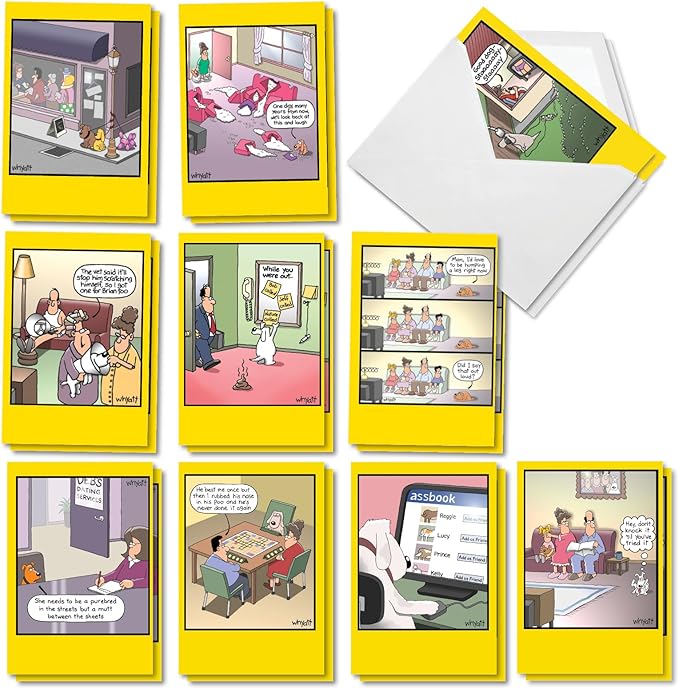 NobleWorks 20 Assorted Box Set Funny Birthday Greeting Cards w/5 x 7 Inch Envelopes (10 Designs, 2 Each) Bday Bad Dogs AC11104BDG-B2x10
