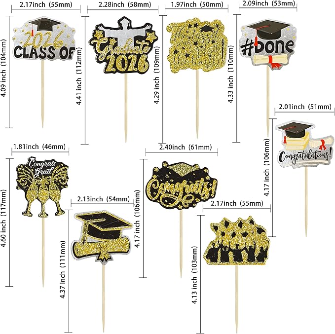 Gyufise 36Pcs 2026 Graduation Cupcake Toppers Glitter Class of 2026 Diploma Graduation Cap Cupcake Picks Class of 2026 Cake Decorations for 2026 Grad Theme Party Supplies
