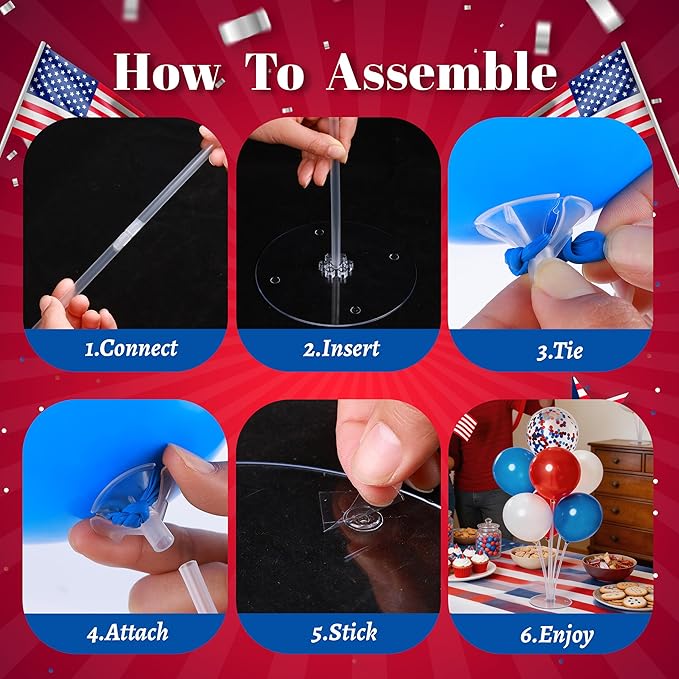 JOYYPOP Balloon Centerpiece Kit for Table 4 Sets Balloon Stand with 40 Red White Blue Confetti Balloons Patriotic Table Decorations for Graduation Memorial Day Flag Day Election Party