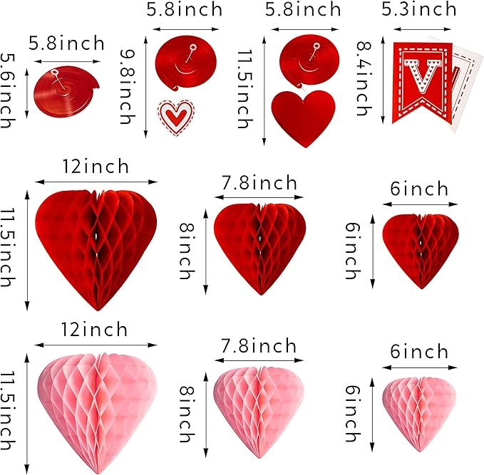 JOYIN 31 Pcs Valentines Day Swirl String Cutout,Decoration Kit with Banner, Garland, Foil Swirls, Hanging Swirls with Heart Pendant,Heart Honeycombs for Valentines Party, Wedding ,Anniversary