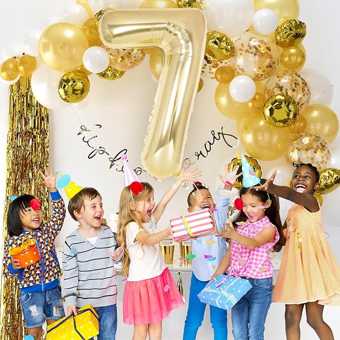 Light Gold Number 7 Balloon 40 Inch, Big Large Foil Helium White Gold Number Balloons, Giant Mylar Number 7 Balloons for 7 Year Old Birthday Party Decorations Supplies Anniversary