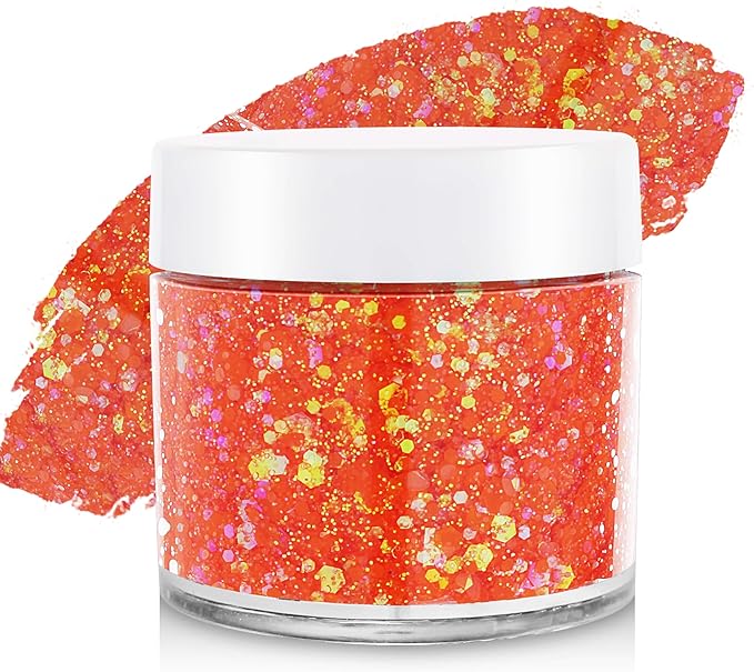 Orange Face Hair Glitter,Cheer Holographic Orange Body Glitter,Rave Music Carnival Festival Singer Concert Accessories for Women,Halloween Cosplay Shimmer Makeup