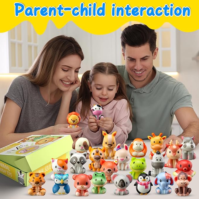 Party Favors for Kids 24PCS Safari Animal Squishy Toys,Goodie Bag Stuffers, Pinata Stuffers,Birthday Gifts for Boys & Girls,Treasure Chest Prizes,Classroom Prizes for Kids