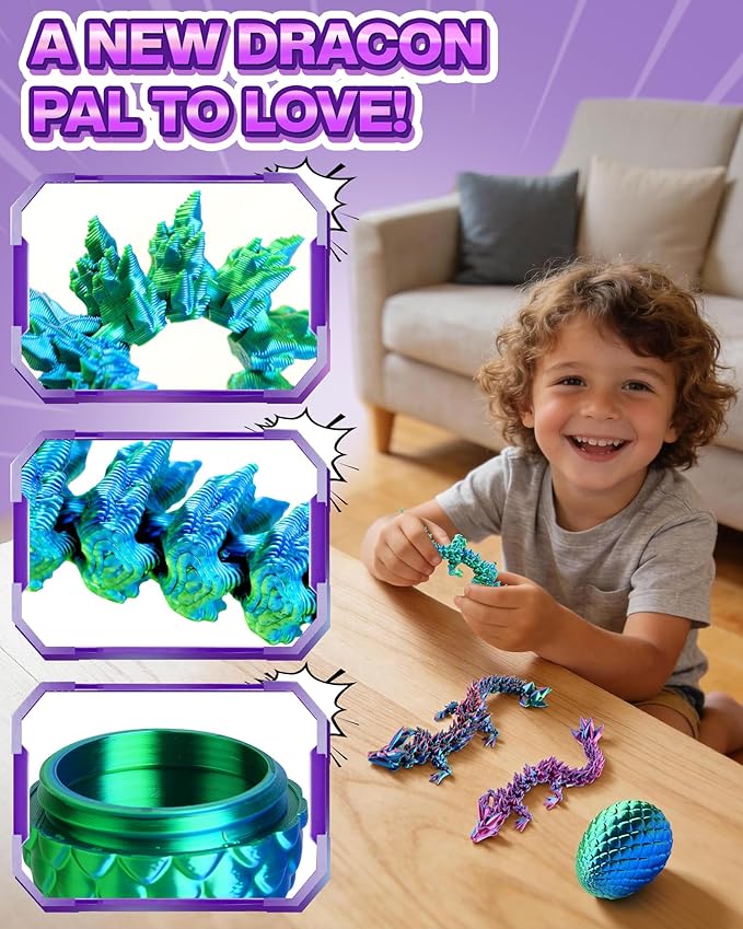 24PACK 3D Printed Dragon Eggs, Easter Basket Stuffers for Children and Teens, Unique Easter Toys & Gifts for Boys, Mini Articulated Dragon Game Toys for Kids.