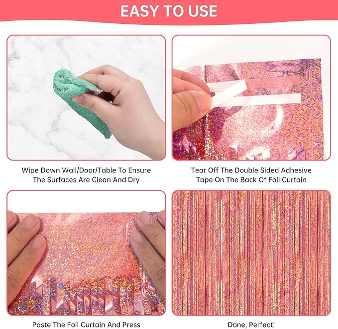 2 Pack 3.3 x 8.2 ft Tinsel Foil Fringe Backdrop Curtain, Upgraded Rose Gold Glitter Metallic Streamers, Party Photo Curtains Backdrop for Birthday Wedding Bride Prom Bachelorette Party Decor