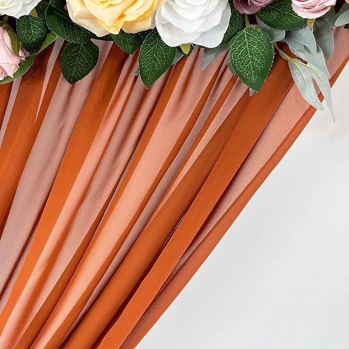 Sheer Chiffon Backdrop Curtains 10ft x 10ft(5ft x 2Panels)， Chiffon Fabric Drapes for Wedding, Long Sheer Curtain for Living Room, Arch Party Stage Decoration (Terracotta, 120 x 120 Inch)