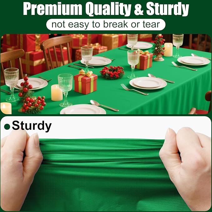 Smiry Disposable Table Cloth - 12 Pack, 54 x 108 Inch Waterproof Rectangle Tablecloths for Parties, Decorative Plastic Table Cover, Leakproof & Sturdy, Green