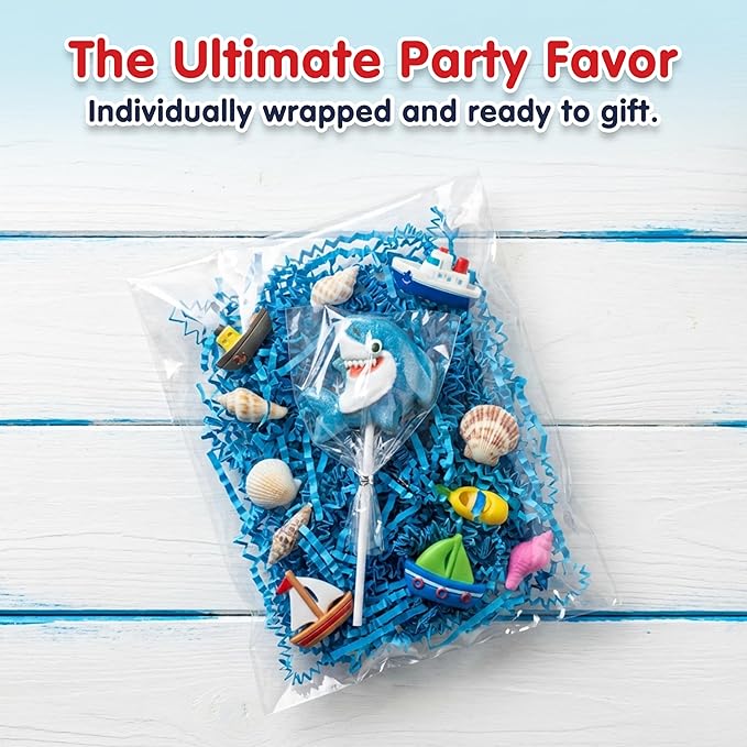 Shark Lollipops Bulk 24 Pack – Shark Shaped Candy Suckers Individually Wrapped – Baby Shark Theme – Ocean Under the Sea Party Favors – Birthday Treats for Kids Goodie Bags