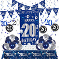 20th Birthday Decorations for Men Boys, Blue Silver Happy 20th Birthday Decorations Boys Girls with Bday Backdrop Banner Balloons Hanging Swirls Triangle Flag, 20 Year Old Party Supplies for Him