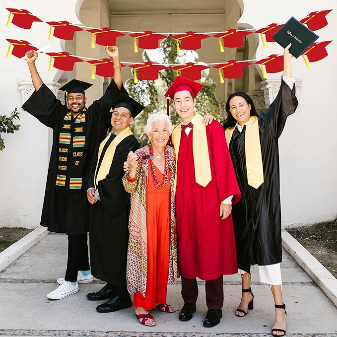 16PCS 2025 Graduation Banner, Hat Congrats Grad Banner with Tassel, Class of 2025 Banner Garland for High School College Graduation Party Decorations Supplies Decor