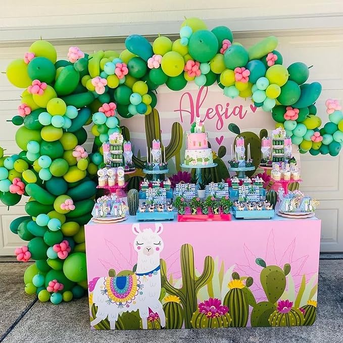 144Pcs Cactus Fiesta Balloon Arch Garland Kit Hot Pink Green Cactus Foil Balloons for Mexican Cactus Taco Birthday Party Summer Jungle Hawaiian Luau Succulent Tropical Party Decorations