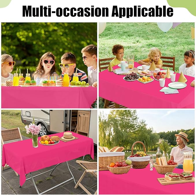 Smiry Disposable Table Cloth - 15 Pack, 54 x 108 Inch Waterproof Rectangle Tablecloths for Parties, Decorative Plastic Table Cover, Leakproof & Sturdy, Hot Pink