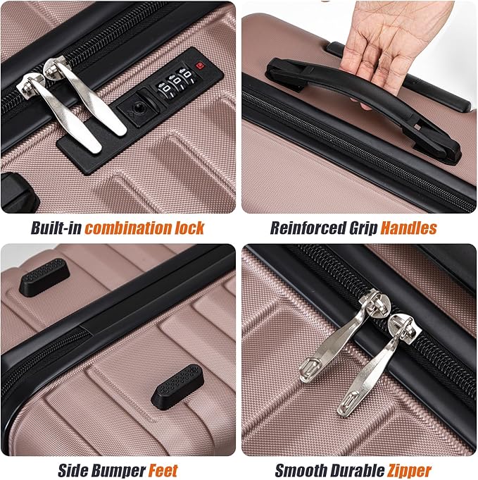 Cosbarn Luggage Sets 5 Piece Suitcases with Wheels, Suitcase Set ABS Hard Case Luggage with Spinner Wheels Durable Travel Luggage