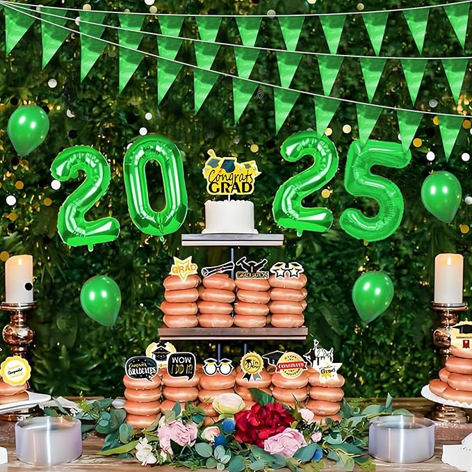 32.8FT Green Glitter Triangle Pennant Banner Flag Metallic Bunting Outdoor Garland for Christmas Graduation Safari Birthday Tropical Jungles Wedding Bachelorette Engagement Party Decoration Decor