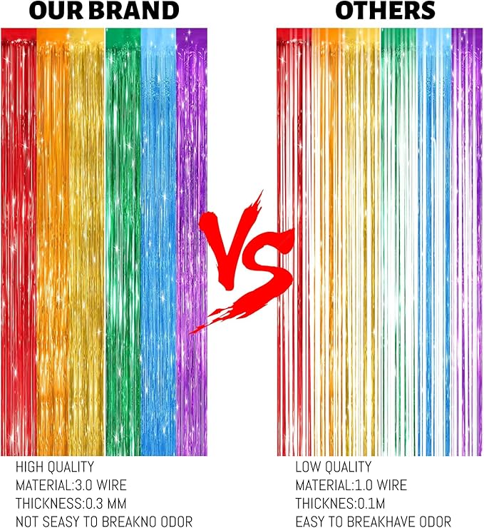 Valentines Day 2 Pack 3.3 * 8.3 ft Foil Curtain Metallic Tinsel Fringe Curtains Photo Booth Props Backdrop for Birthday Wedding Engagement Baby Shower Christmas Holiday Celebration Party，Rainbow