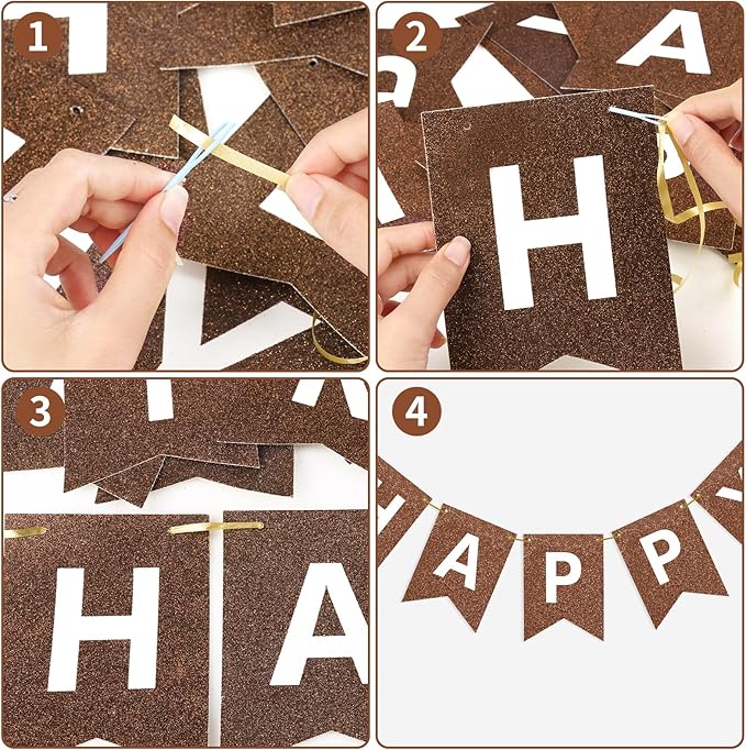 Hooqict Happy Birthday Banner Brown Birthday Party Decorations Backdrop for Kids Adults Celebrations Brown Chocolate Party Banner Sign Wall Porch Door Hanging Garland