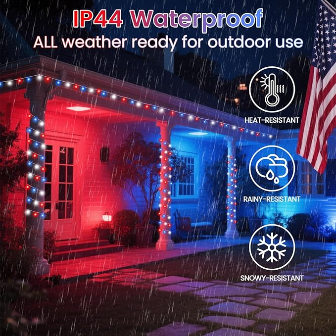 2 Pack Red White and Blue Battery Operated Fairy Lights, 33FT 100LED 4th of July String Lights with Timer, 8 Modes Waterproof Patriotic Twinkle Light Indoor Outdoor for Independence Day Memorial Day