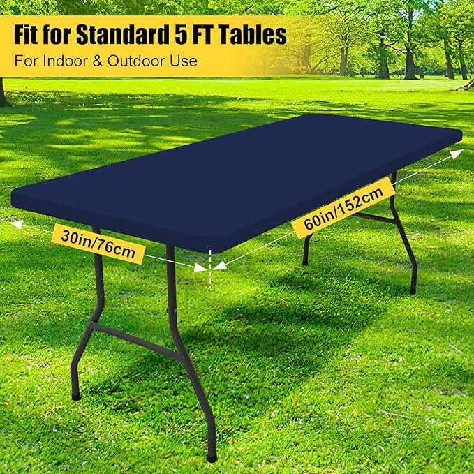 Smiry 2 Pack Rectangle Picnic Table Cloth, Waterproof Elastic Fitted Tablecloths, Washable Polyester Rectangular Patio Table Cover for Camping, Indoor and Outdoor (Navy, 30"x60")