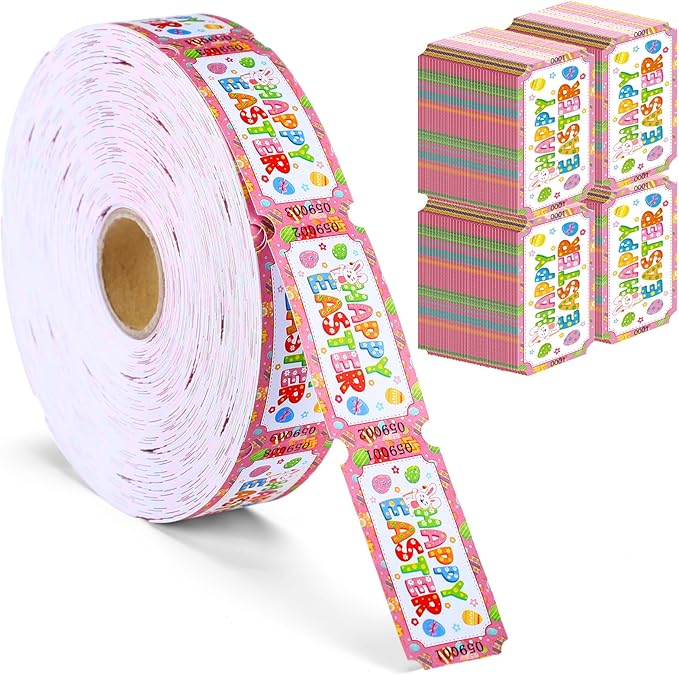 Cholemy 1000 Pcs Easter Tickets Roll Numbered Multicolor Egg Bunny Door Drinks Game Raffle Tickets for Happy Easter Carnival Party Favors Decorations Supplies(Happy Easter)