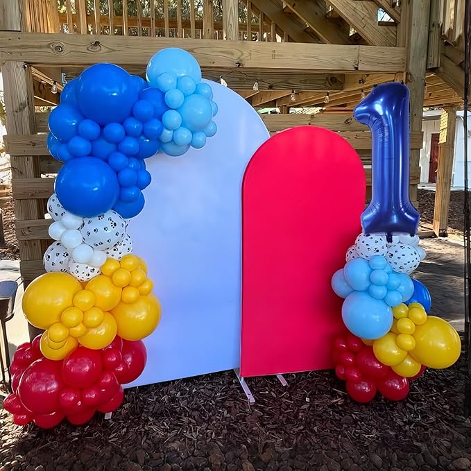 2nd Birthday Decorations for Boy, Dog Paw Second Birthday Balloons Arch with Red Blue Yellow Latex Balloons and Number 2 Balloon Star Foil Balloon for Paw Party Supplies