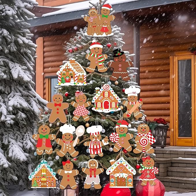 Gingerbread Christmas Decoration Outdoor - 18pcs Outdoor Waterproof Hanging Gingerbread House Ornaments for Yard Porch Christmas Tree Decor