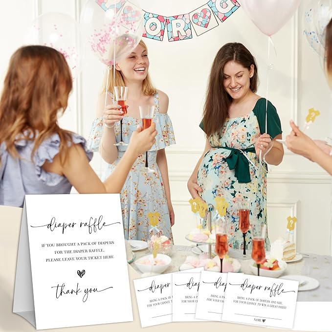 Modern Minimalist Diaper Raffle Game, Diaper Raffle Tickets for Baby Shower, Gender Neutral Tickets for Baby Shower Party Favor Decorations Supplies (1 Sign + 50 Cards) -A01